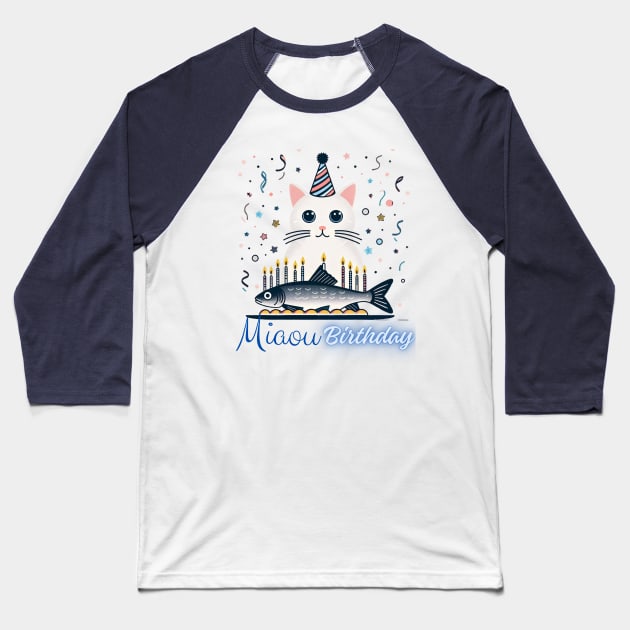 minimalist Festive Cat -miaou birthday Baseball T-Shirt by YuYu